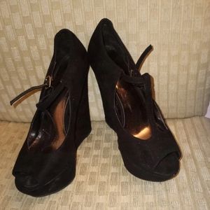 Breckelle's Womens Peep Toe Block Heeled Platform Heels Black Size 7